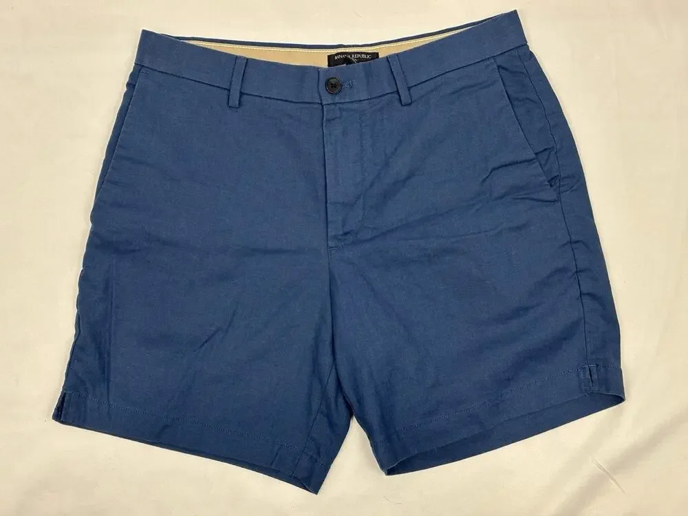 Banana Republic Linen Blend 7” Shorts Men’s 31 Blue Flat Front Cotton Stretch